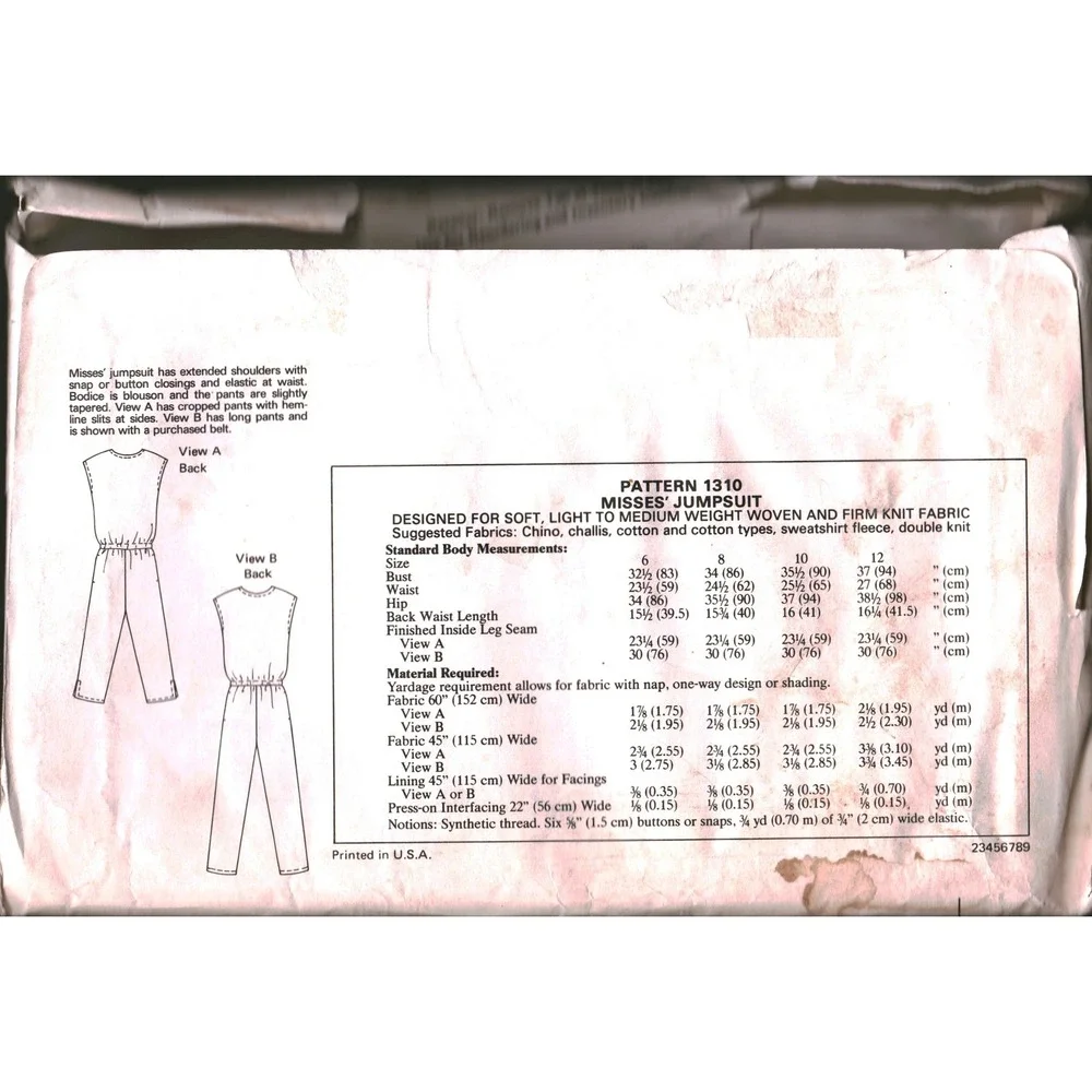 Vintage 1983 Kwik Sew 1310 Misses Jumpsuit Sewing Pattern Size 6 cut